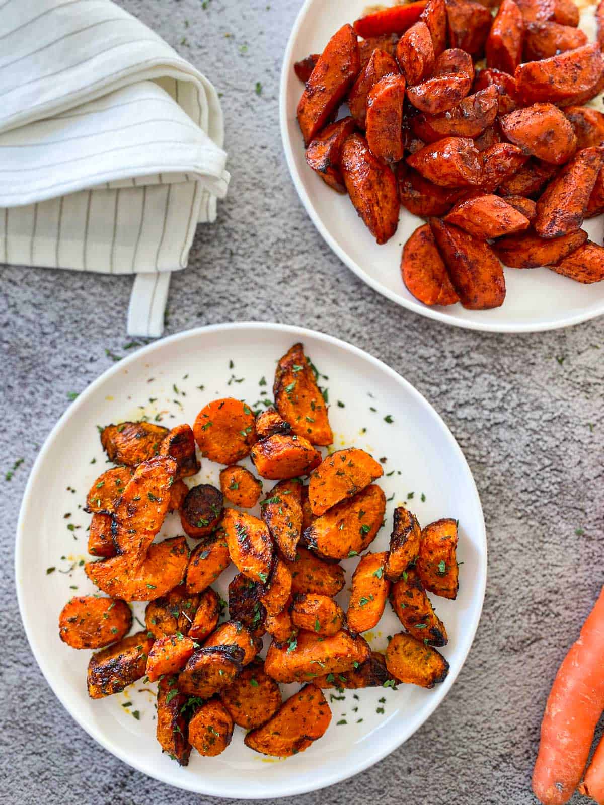 white plate filled with air fried carrots
