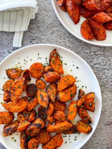 white plate filled with air fried carrots