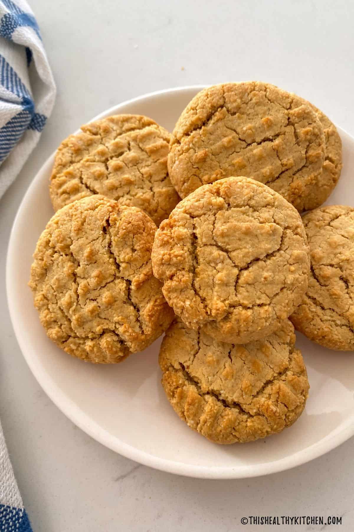 Air fried peanut butter cookies in white plate.