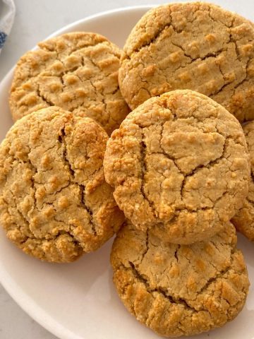 Air fried peanut butter cookies in white plate.
