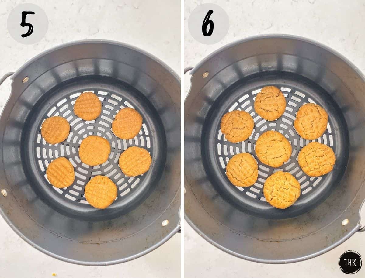 Cookies in air fryer before and after baking.