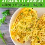 air fryer spaghetti squash with text overlay PIN.