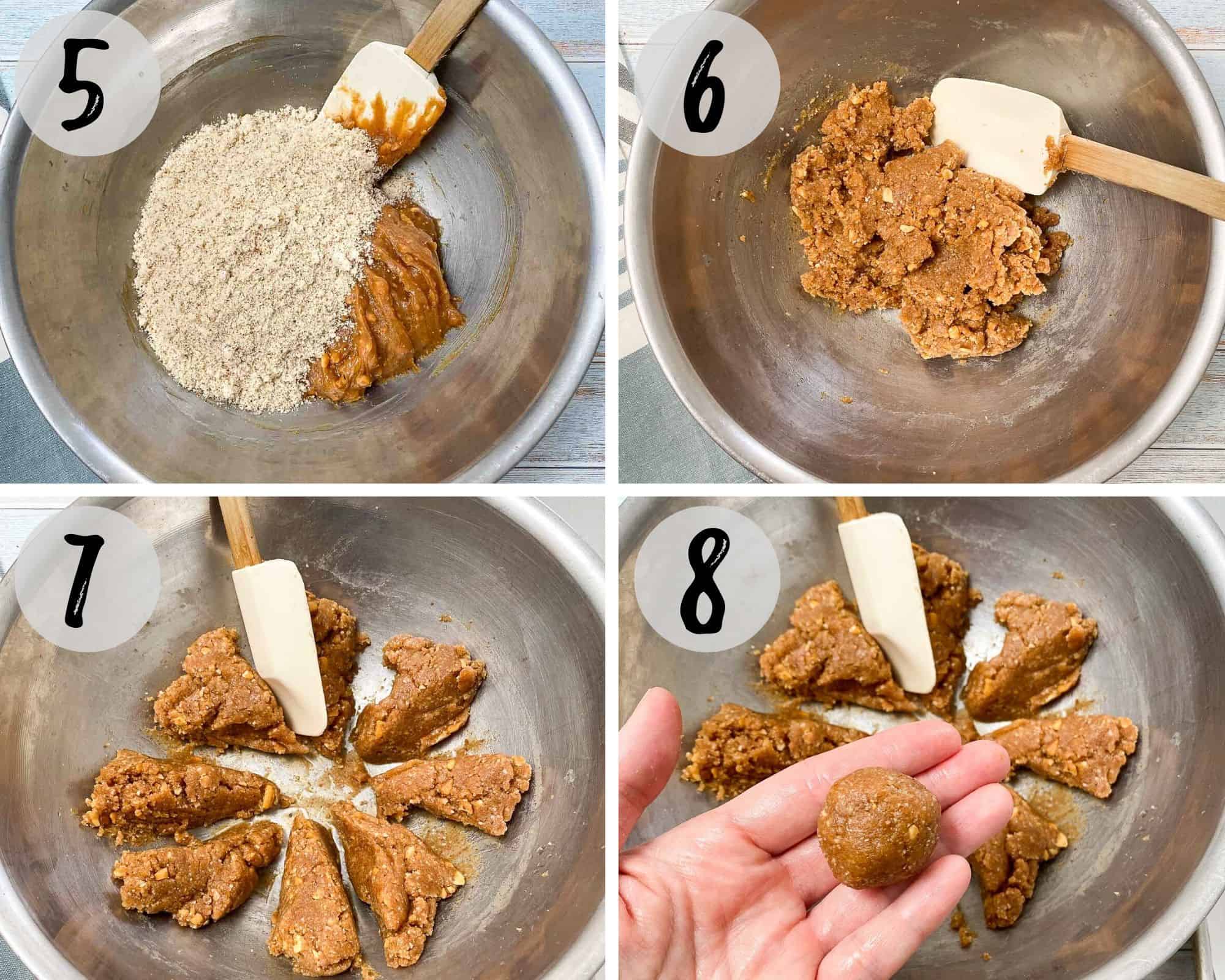 collage of photos mixing peanut butter cookie batter
