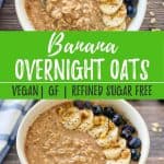 Banana overnight oats PIN with text overlay.