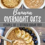 Banana overnight oats PIN with text overlay.