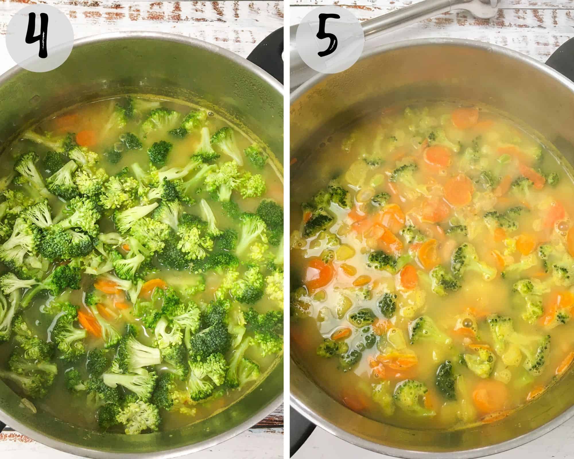 pot of broccoli soup cooking