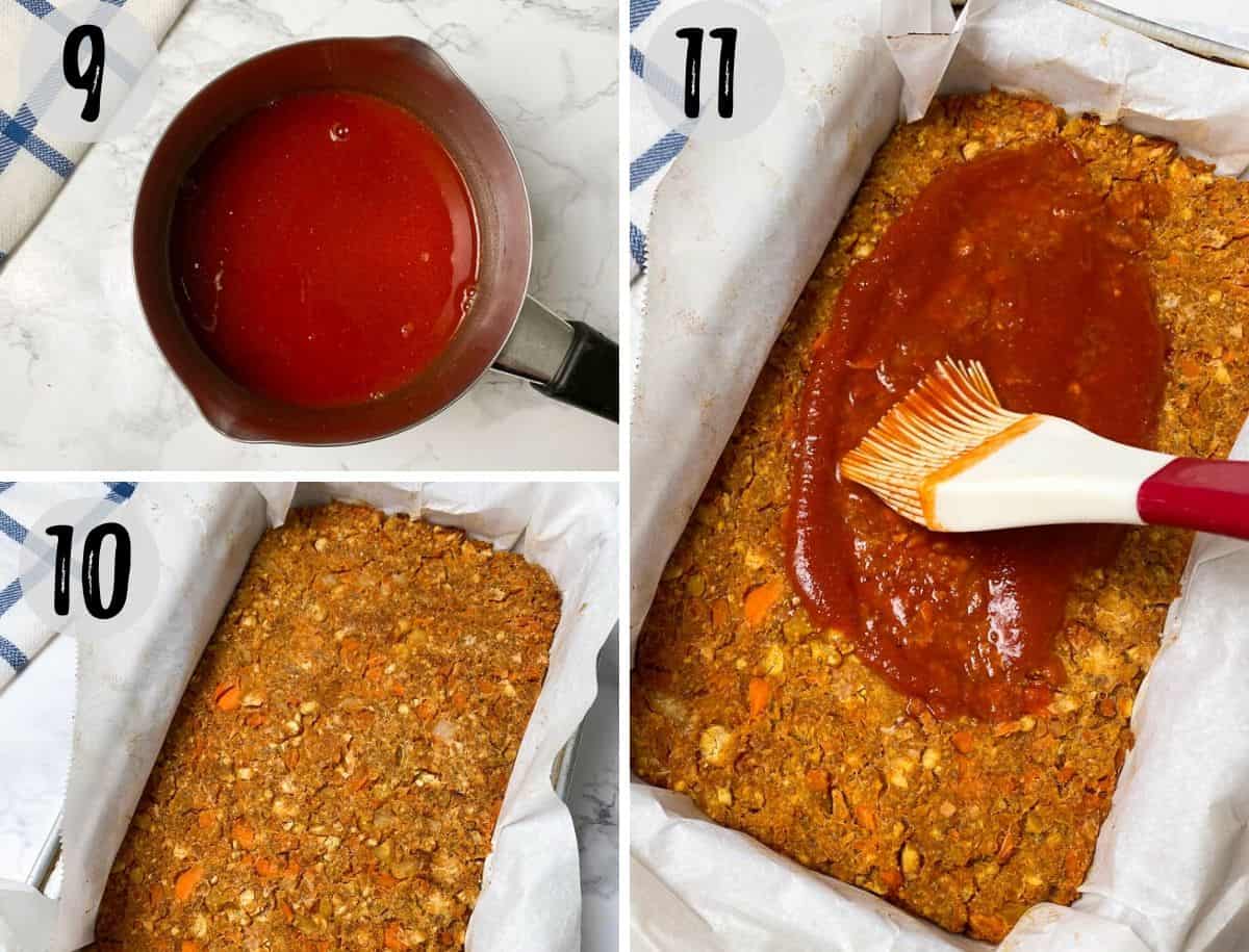 spreading glaze over meatless meatloaf