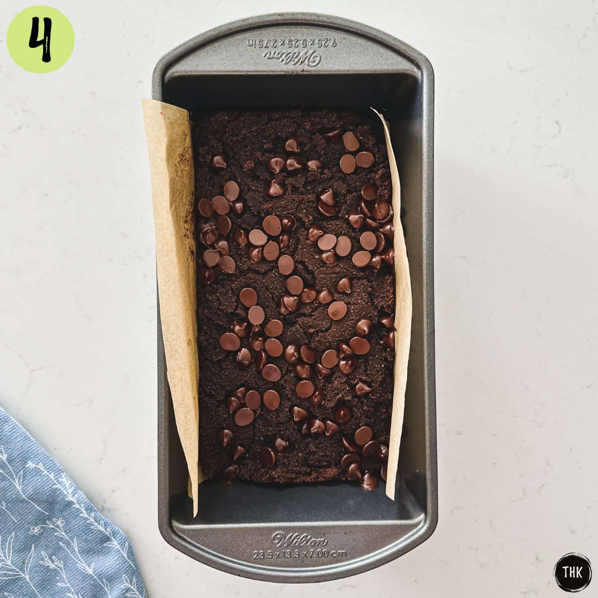 Baked chocolate black bean cake in loaf pan.