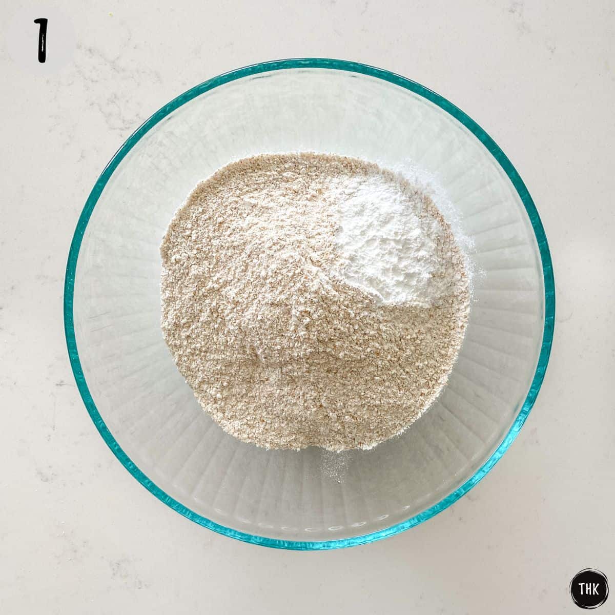 Flour and baking powder in large bowl.