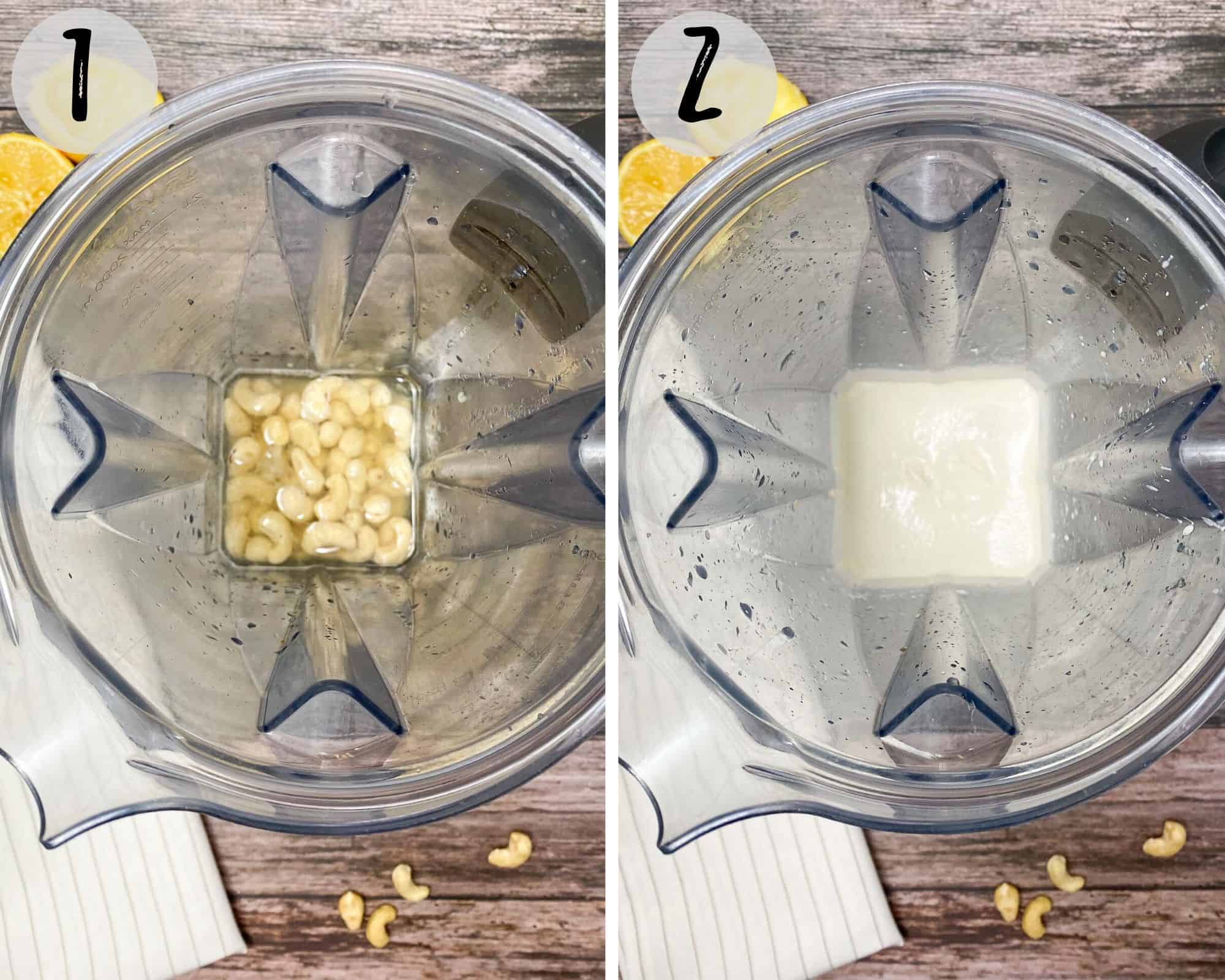 blender with cashews water, salt, vinegar and lemon juice to make sour cream
