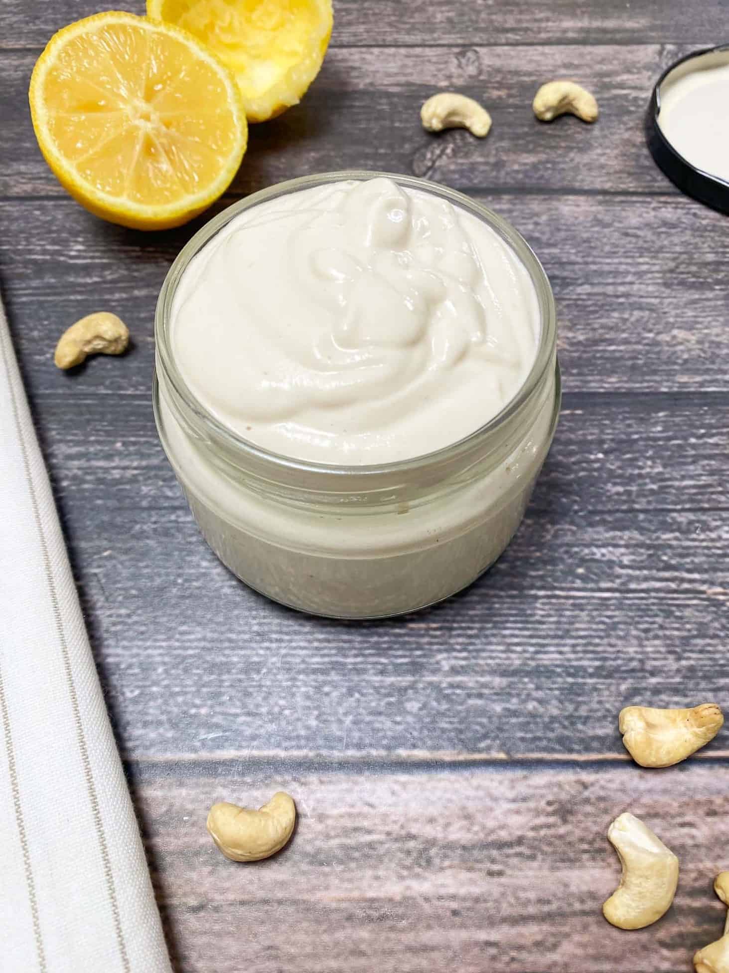 vegan sour cream in glass jar