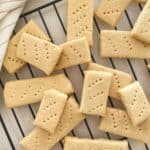 Close up of vegan shortbread cookies on cooling rack.