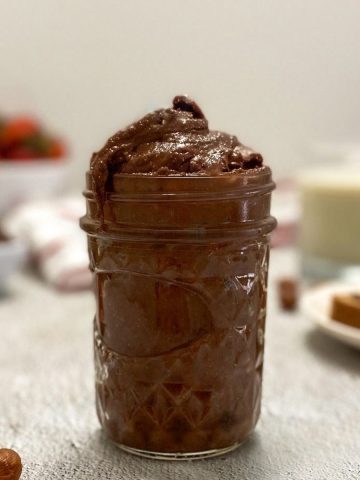 Glass jar filled with homemade nutella.