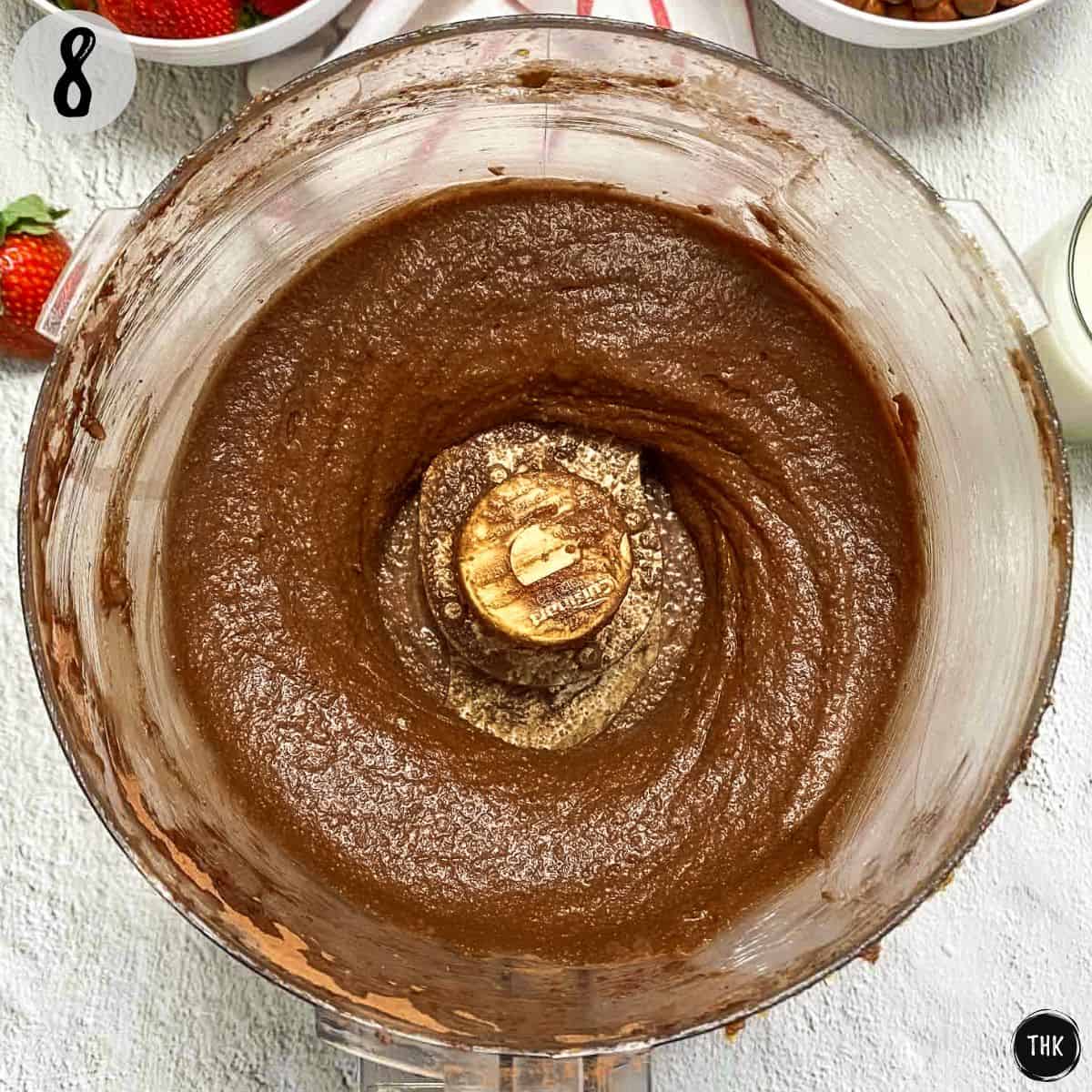 Homemade nutella inside food processor.