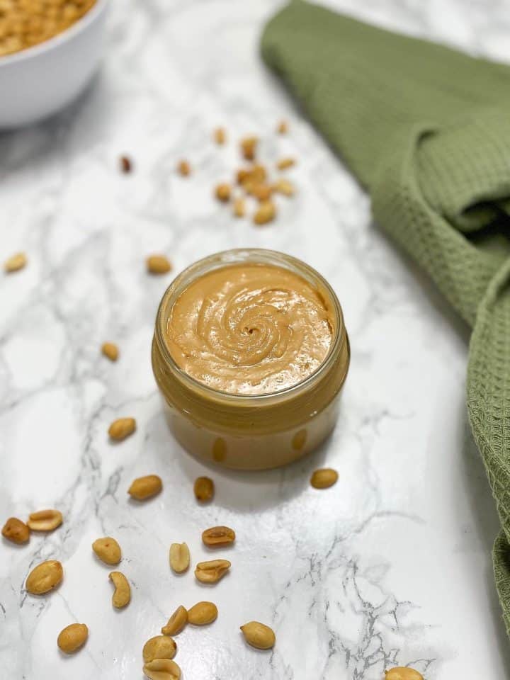 homemade peanut butter in glass jar
