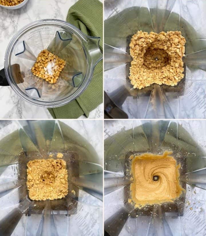 peanuts in blender, processing into nut butter