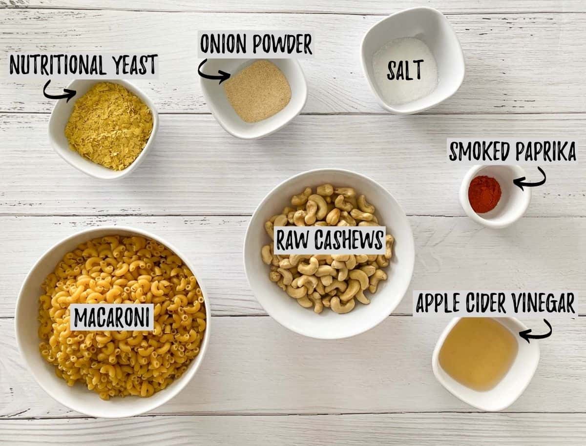 Ingredients to make instant pot vegan mac and cheese.