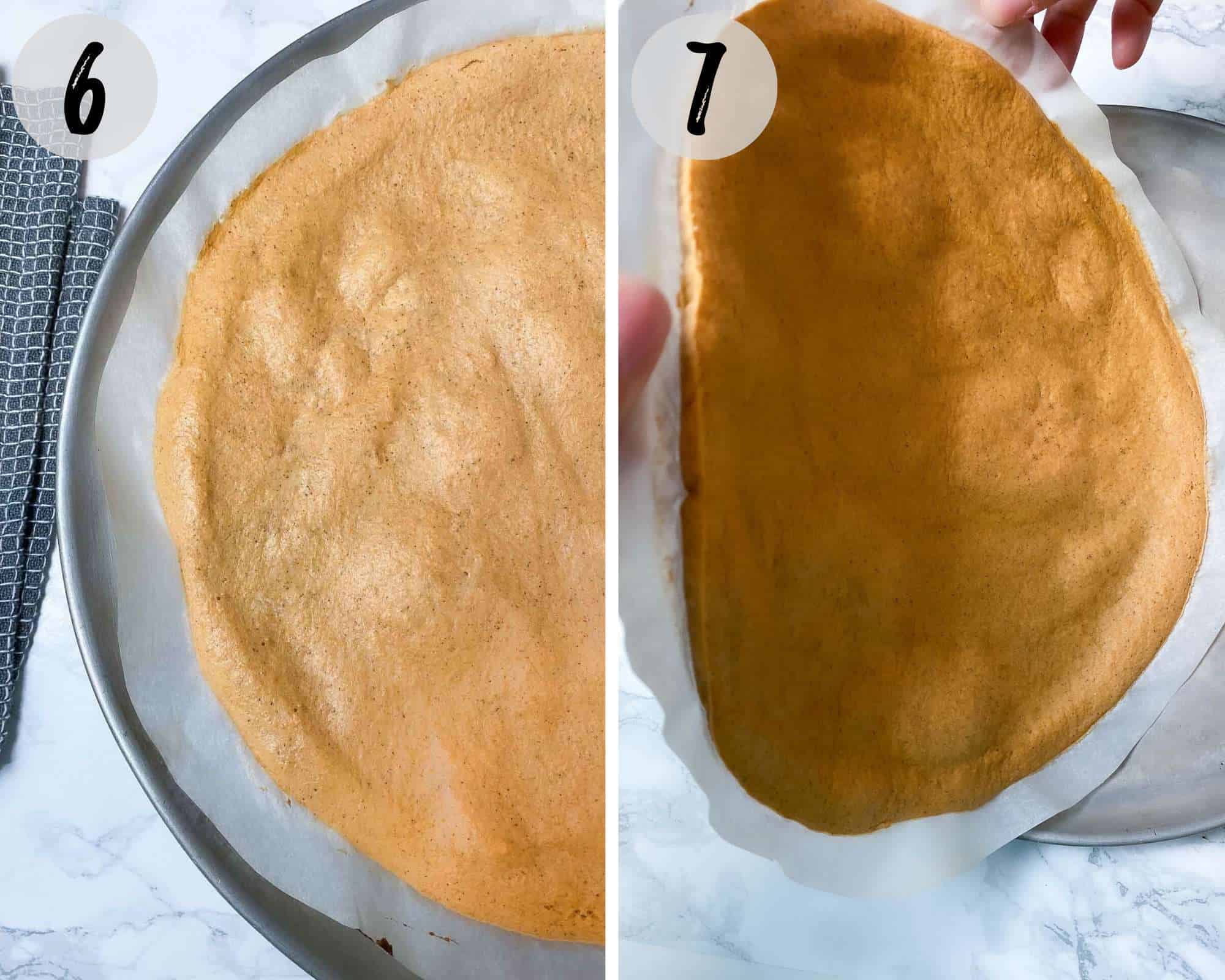 flipping lentil pizza crust over to bake the other side