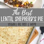 Pinterest image of shepherd's pie with text overlay.