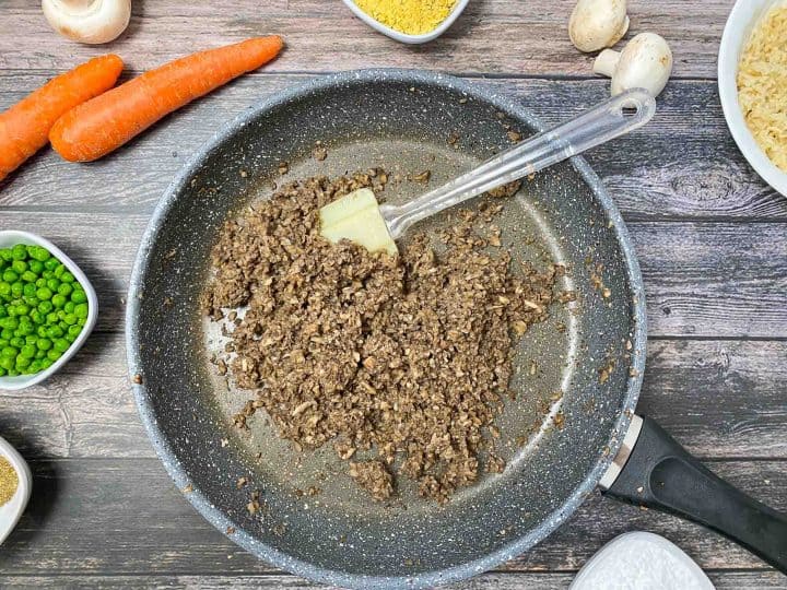 skillet with cooked mushroom pieces