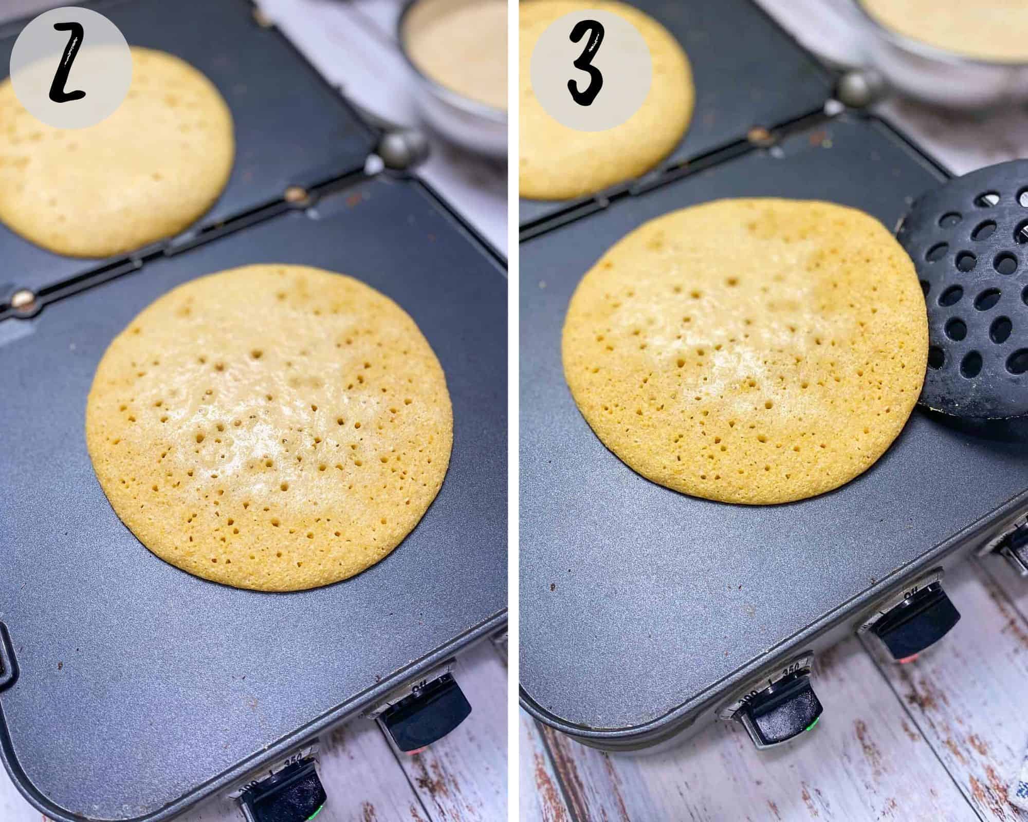 cooking socca on griddle