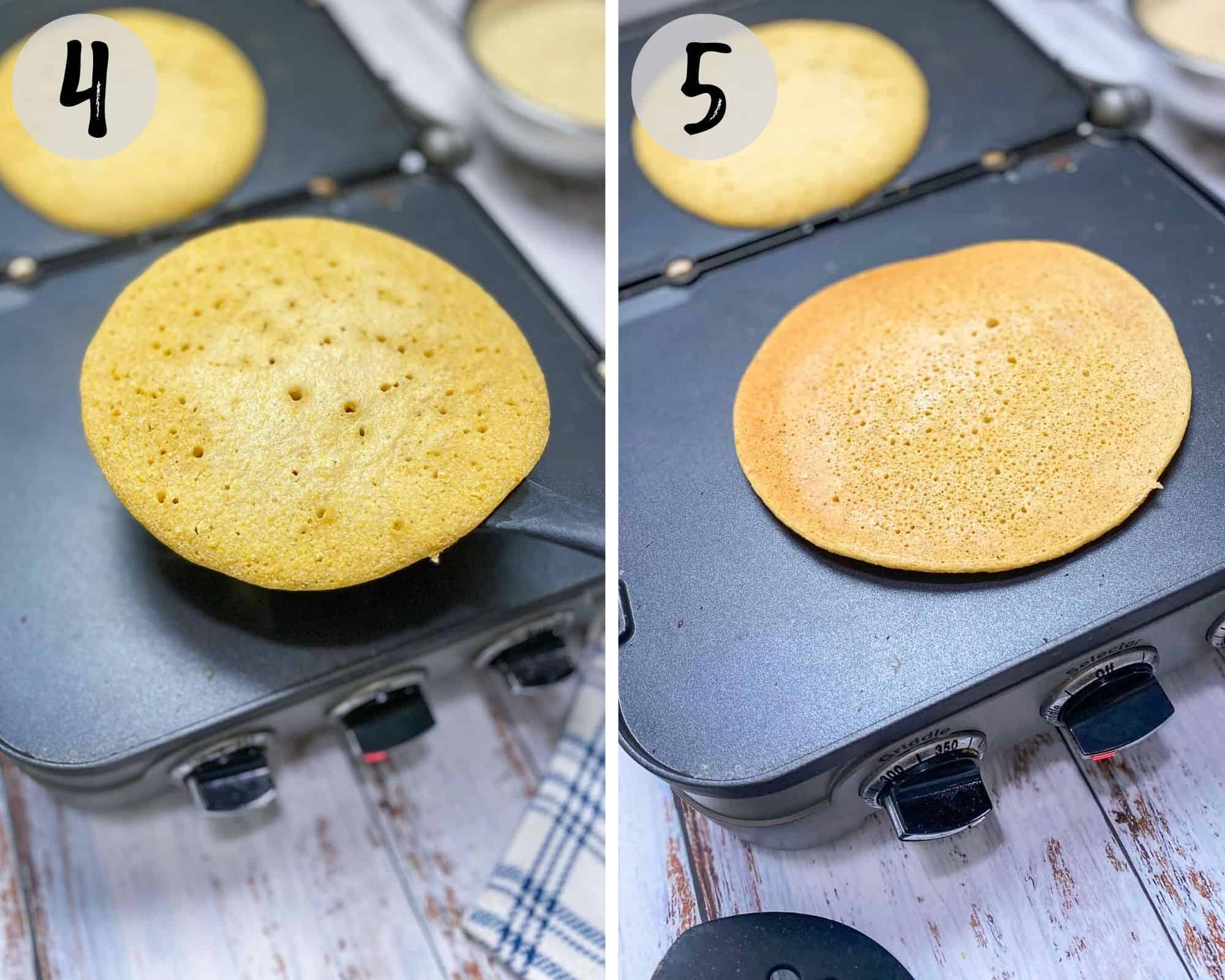 flipping socca on nonstick griddle