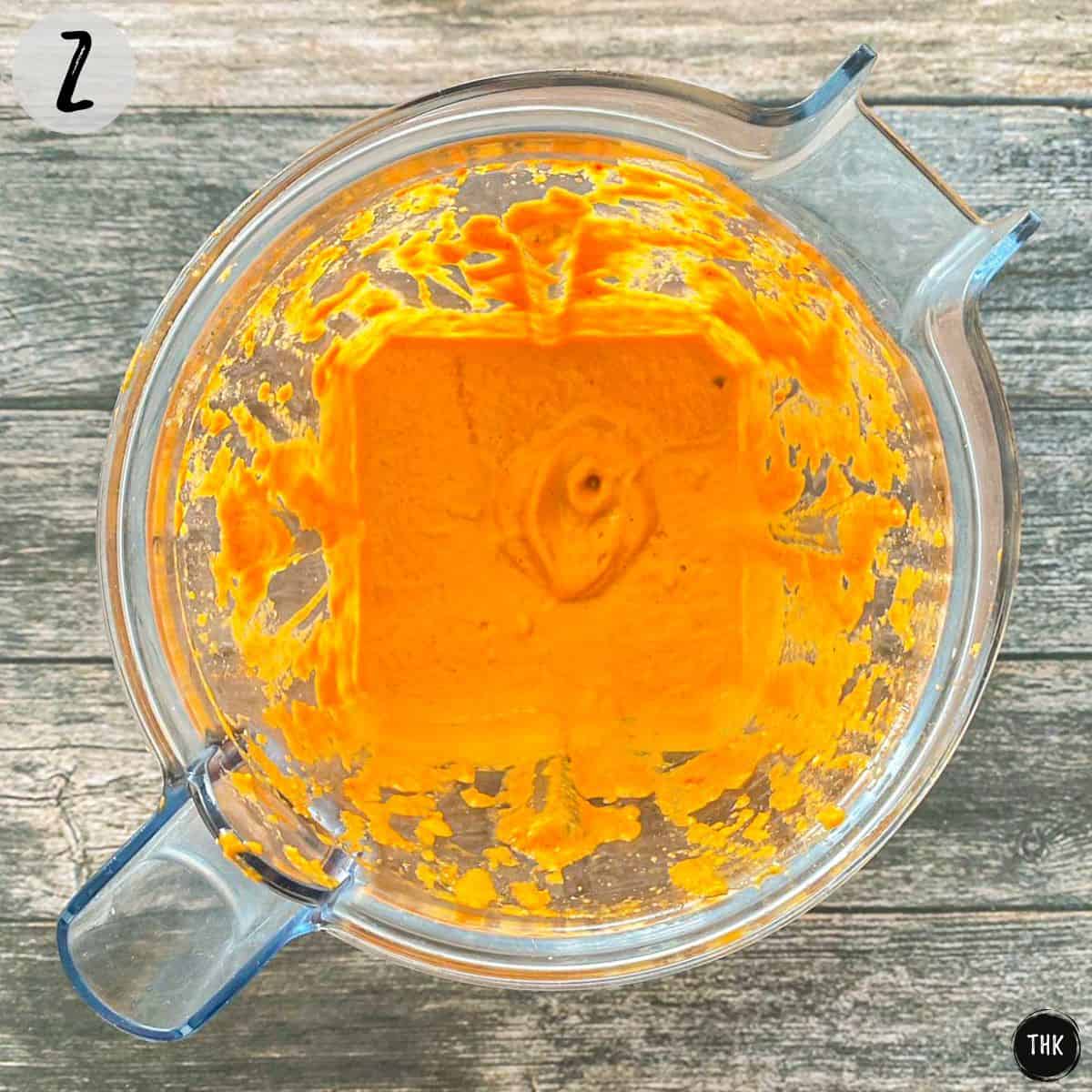 Vegan cheese sauce inside blender.