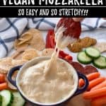 vegan mozzarella cheese PIN with text overlay.
