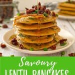 Savoury vegan pancakes pin with text overlay.