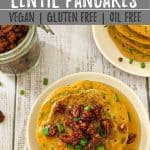 Savoury vegan pancakes pin with text overlay.