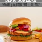 Sweet potato burgers PIN with text overlay.