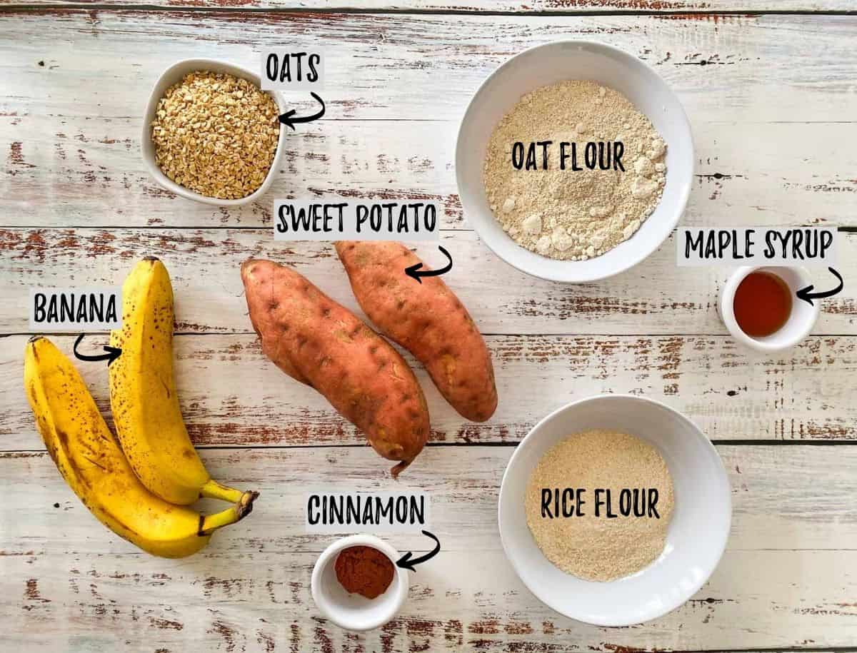Ingredients needed to make vegan sweet potato cookies.